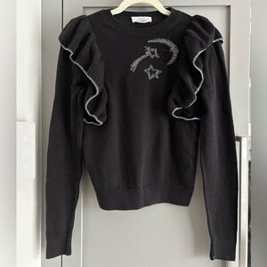 & Other Stories Black Sweater with Ruffle and Cellestial Design